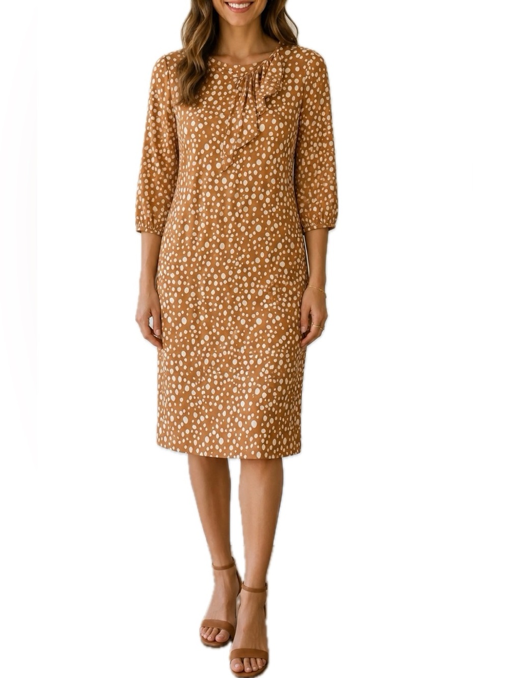 Tucker Silk Polka Dot Ruffle Neck Dress Size M Retro Workwear